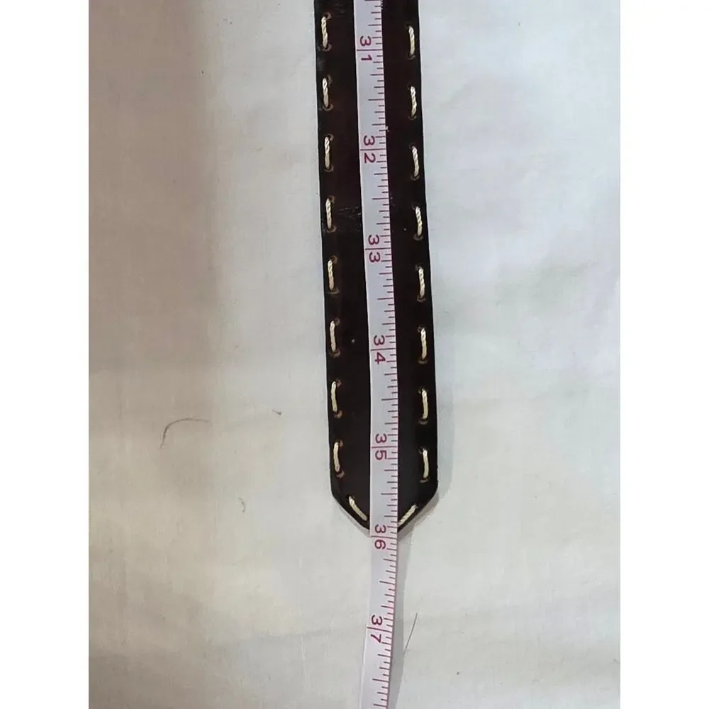 AL&C Another Line & Co Leather Belt Size 30 Brown Whip Stitch Made USA 1309
